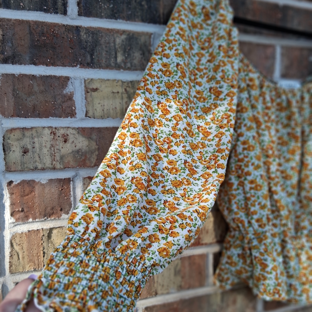 JON & ANNA Floral Smocked Peplum Crop Top XL Boho Cottagecore Blouse - Picture 3 of 10